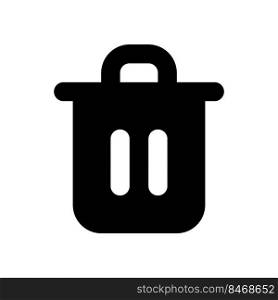 Trash can black glyph ui icon. Delete button. Recycle bin. Waste container. User interface design. Silhouette symbol on white space. Solid pictogram for web, mobile. Isolated vector illustration. Trash can black glyph ui icon