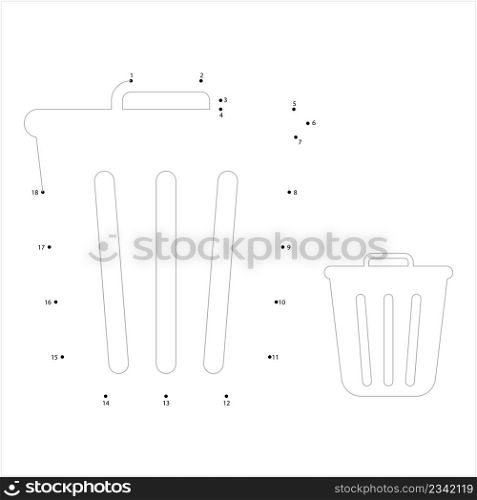 Trash Can Icon Connect The Dots, Waste Container Icon, Dustbin, Garbage Can Vector Art Illustration, Puzzle Game Containing A Sequence Of Numbered Dots