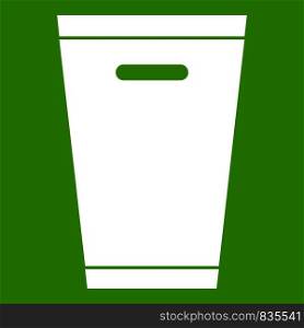 Trash can icon white isolated on green background. Vector illustration. Trash can icon green