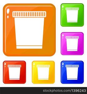 Trash can icons set collection vector 6 color isolated on white background. Trash can icons set vector color