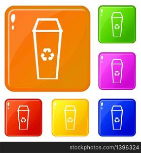 Trash can icons set collection vector 6 color isolated on white background. Trash can icons set vector color