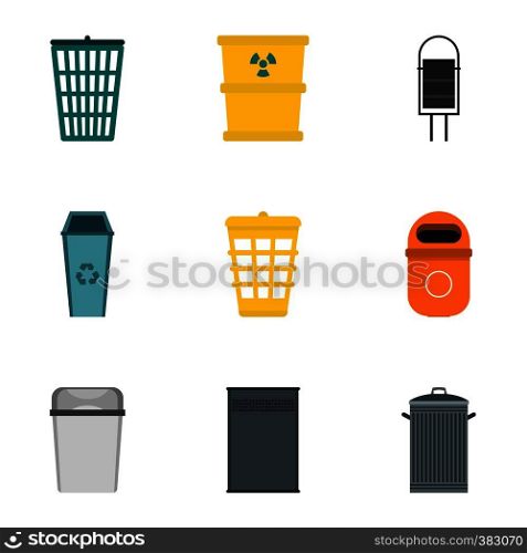 Trash can icons set. Flat illustration of 9 trash can vector icons for web. Trash can icons set, flat style