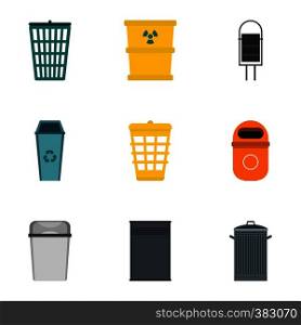 Trash can icons set. Flat illustration of 9 trash can vector icons for web. Trash can icons set, flat style