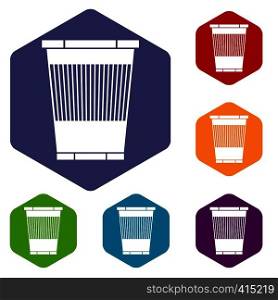 Trash can icons set rhombus in different colors isolated on white background. Trash can icons set