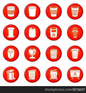 Trash can icons set vector red circle isolated on white background . Trash can icons set red vector