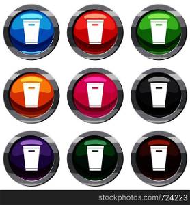 Trash can set icon isolated on white. 9 icon collection vector illustration. Trash can set 9 collection