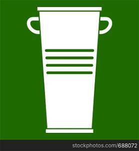Trash can with handles icon white isolated on green background. Vector illustration. Trash can with handles icon green