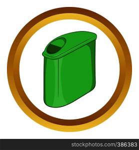 Trash can with lid vector icon in golden circle, cartoon style isolated on white background. Trash can with lid vector icon