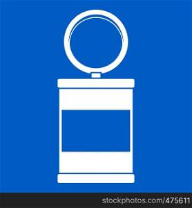 Trash can with pedal icon white isolated on blue background vector illustration. Trash can with pedal icon white