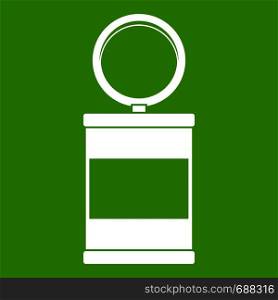Trash can with pedal icon white isolated on green background. Vector illustration. Trash can with pedal icon green