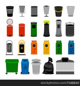 Trash cans colorful icons collection, on white background, vector illustration. Trash cans colorful icons collection
