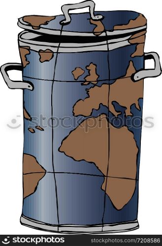 Trash dumpster with world map. Vector illustration