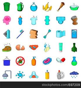 Trash icons set. Cartoon style of 36 trash vector icons for web isolated on white background. Trash icons set, cartoon style