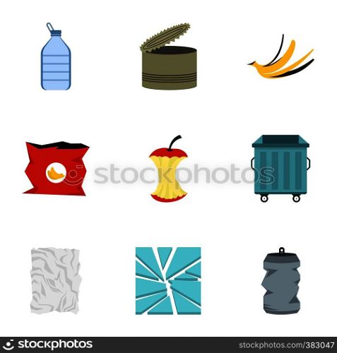 Trash icons set. Flat illustration of 9 trash vector icons for web. Trash icons set, flat style