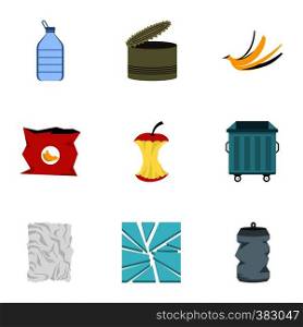Trash icons set. Flat illustration of 9 trash vector icons for web. Trash icons set, flat style
