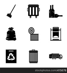 Trash icons set. Simple illustration of 9 trash vector icons for web. Trash icons set, simple style