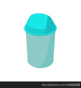 Trash plastic can with lid icon in cartoon style on a white background. Trash plastic can with lid icon, cartoon style