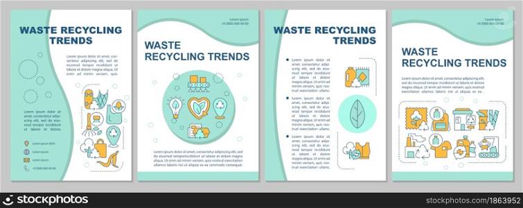 Trash recycling trends brochure template. Waste management process. Flyer, booklet, leaflet print, cover design with linear icons. Vector layouts for presentation, annual reports, advertisement pages. Trash recycling trends brochure template