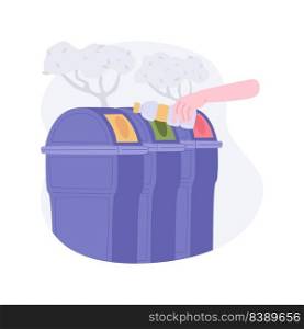 Trash sorting facility isolated cartoon vector illustrations. Young girl throwing a bottle for recycling in the city park, environmental protection, trash sorting idea vector cartoon.. Trash sorting facility isolated cartoon vector illustrations.
