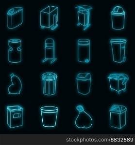 Trashcan icons in neon style. Garbage box set collection isolated vector illustration. Trashcan icons set vector neon