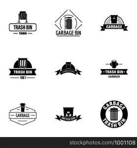 Trashcan logo set. Simple set of 9 trashcan vector logo for web isolated on white background. Trashcan logo set, simple style