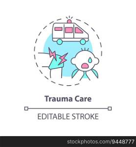 Trauma care concept icon. Urgent help. Traumatic event. Injured kid. Healthcare provider. Emergency medicine abstract idea thin line illustration. Isolated outline drawing. Editable stroke. Trauma care concept icon