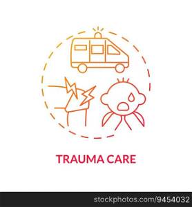 Trauma care red gradient concept icon. Urgent help. Traumatic event. Injured kid. Healthcare provider. Emergency medicine abstract idea thin line illustration. Isolated outline drawing. Trauma care red gradient concept icon