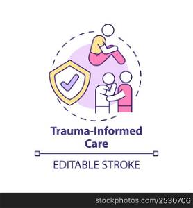 Trauma informed care concept icon. Patient healing. Mental health trend abstract idea thin line illustration. Isolated outline drawing. Editable stroke. Arial, Myriad Pro-Bold fonts used. Trauma informed care concept icon
