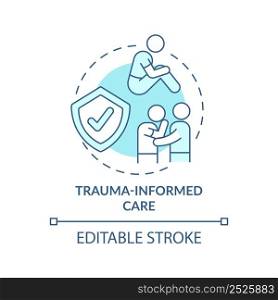 Trauma informed care turquoise concept icon. Patient healing. Mental health trend abstract idea thin line illustration. Isolated outline drawing. Editable stroke. Arial, Myriad Pro-Bold fonts used. Trauma informed care turquoise concept icon