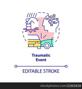 Traumatic event concept icon. Prolonged abuse and violence. Risk factors abstract idea thin line illustration. Isolated outline drawing. Editable stroke. Arial, Myriad Pro-Bold fonts used. Traumatic event concept icon