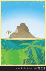 Travel Agency Poster. Illustration of a tropical mountain, travel destination for travel and tourism agency