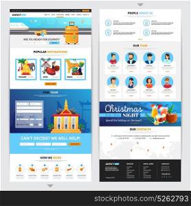Travel Agency Web Page Design. Travel agency web page design with popular destination symbols flat isolated vector illustration
