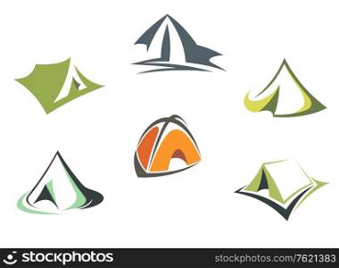 Travel and adventure camp tents set isolated on white background
