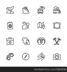 Travel and holiday line icon set. Editable stroke vector. Isolated at white background