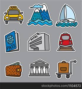 travel and resort stickers and badges of cruise and journey. resort travel stickers