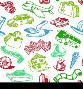 Travel And Rest Doodles Seamless Pattern Vector