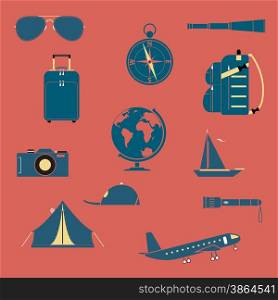 Travel and tourism icon set. Each icon is a single object.Flat style. Travel
