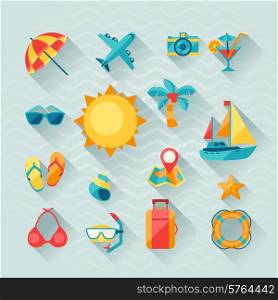 Travel and tourism icon set in flat design style.