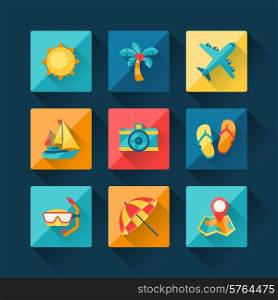 Travel and tourism icon set in flat design style.