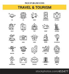 Travel and Tourism Line Icon Set - 25 Dashed Outline Style
