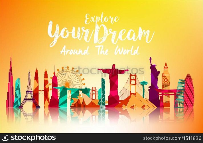 Travel and tourism on orange background.Vector