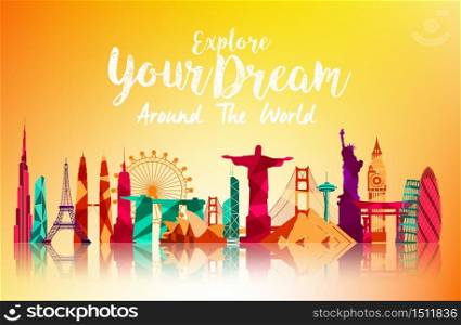 Travel and tourism on orange background.Vector