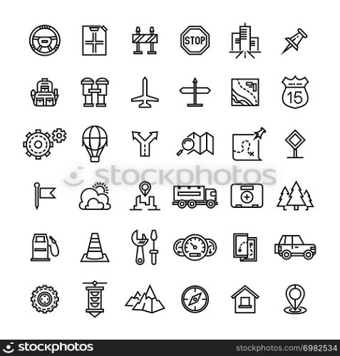Travel auto thin line icons collection. Auto travel thin line pictogram illustration. Travel auto thin line icons collection