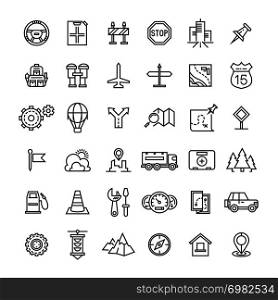 Travel auto thin line icons collection. Auto travel thin line pictogram illustration. Travel auto thin line icons collection