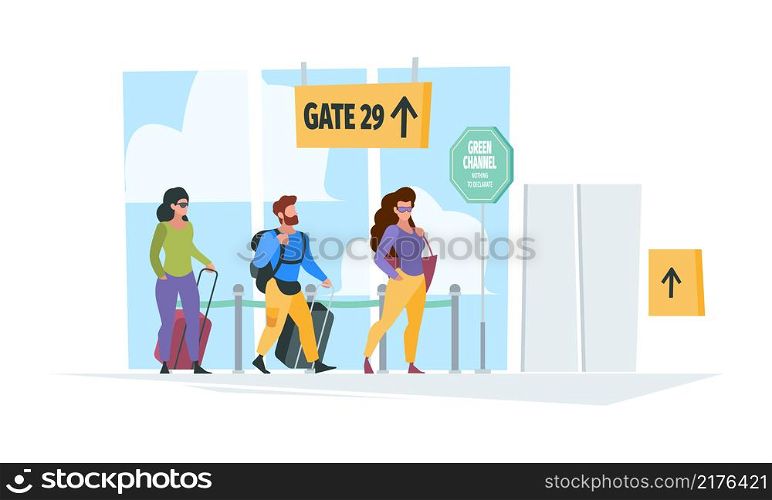 Travel background. Happy characters family couples on relax time on vacation outdoor persons garish vector flat illustration. Character travel and journey, woman and man with luggage. Travel background. Happy characters family couples on relax time on vacation outdoor persons garish vector flat illustration
