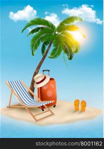 Travel background with tropical island. Summer vacation concept background. Vector.