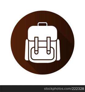 Travel backpack flat design long shadow icon. Tourist's rucksack. School backpack. Vector silhouette symbol. Travel backpack flat design long shadow icon