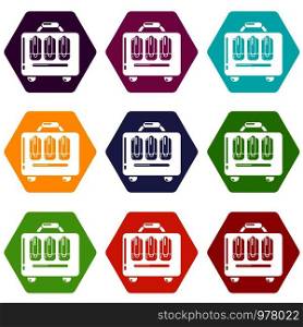 Travel bag design icons 9 set coloful isolated on white for web. Travel bag design icons set 9 vector