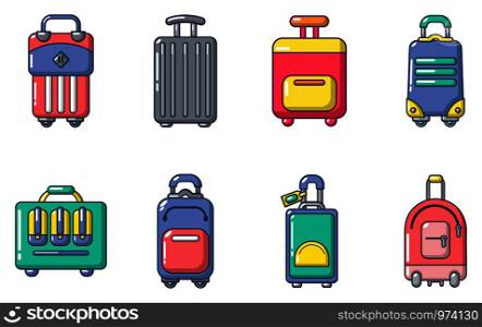 Travel bag icon set. Cartoon set of travel bag vector icons for web design isolated on white background. Travel bag icon set, cartoon style