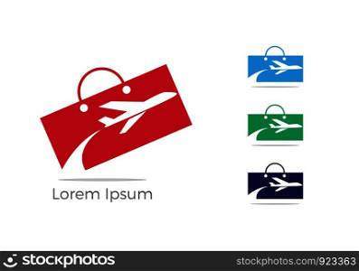 Travel bag vector logo design. Beautiful tourism and holidays logo. Airplane in bag icon.